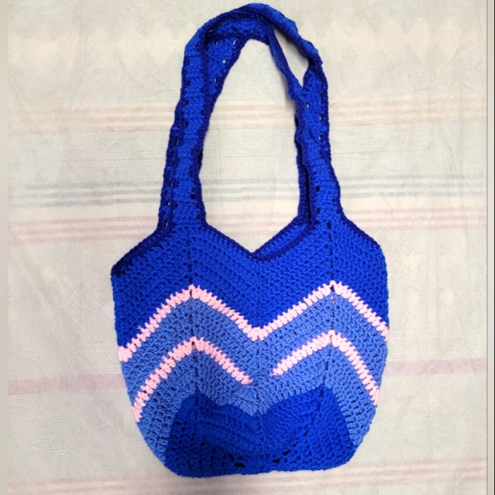Boho shoulder tote, Hand knit by mom